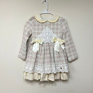 Pettigirl Pink Gold Tweed Collared Dress 7 Girls